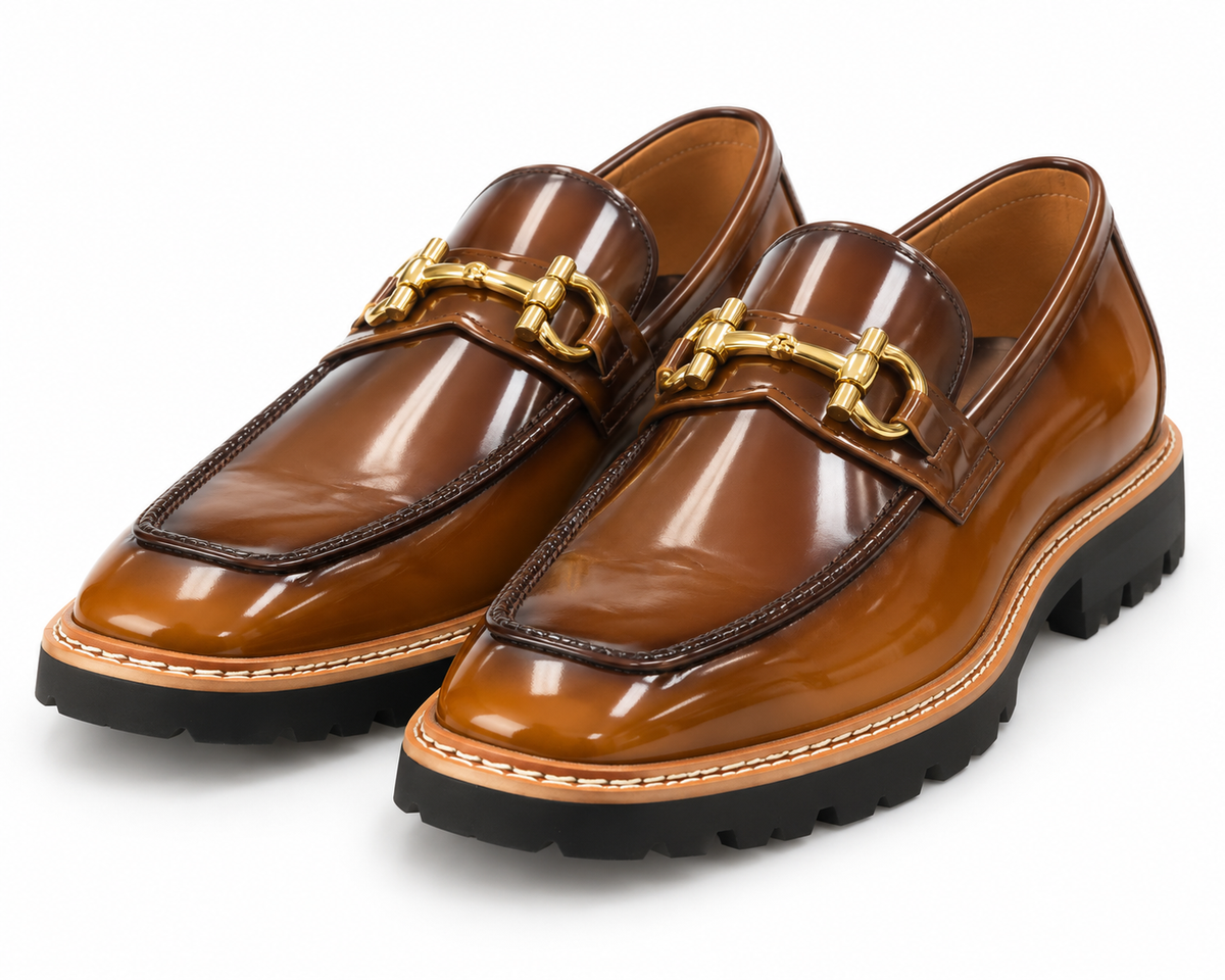 Stacy Adams Cognac Ombre Patent Bit Lug Loafer