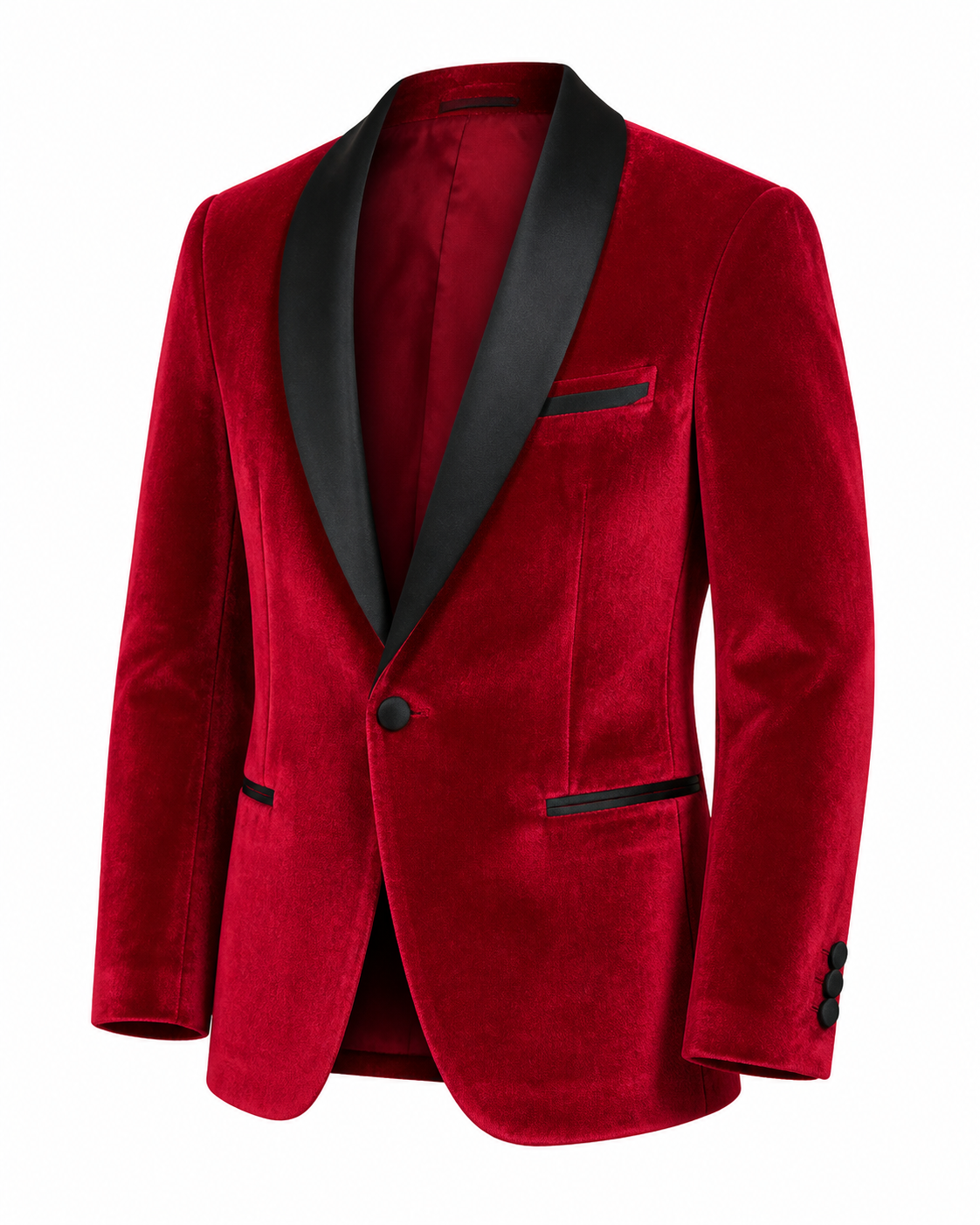 Boy's Red Velvet & Black Three-Piece Tuxedo