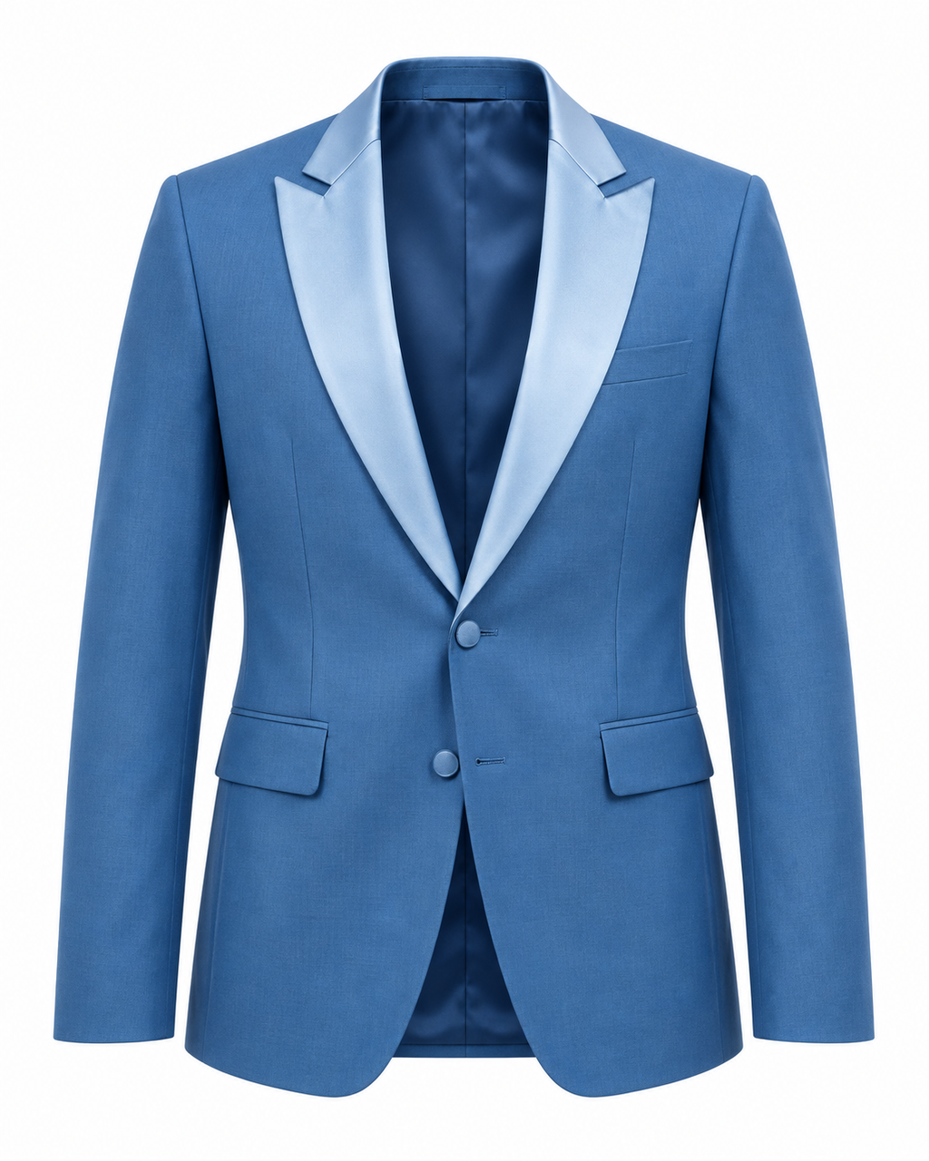 Royal Blue Satin-Lapel Three-Piece Suit