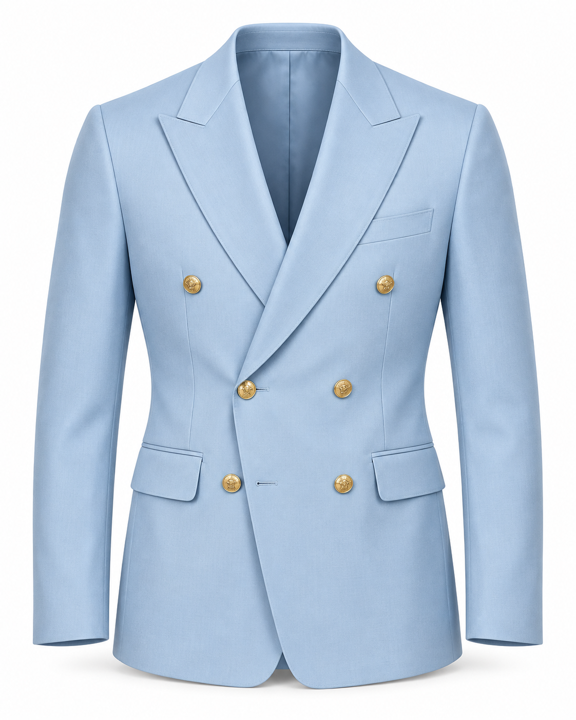 Sky Blue Gold-Button Double-Breasted Two-Piece Suit