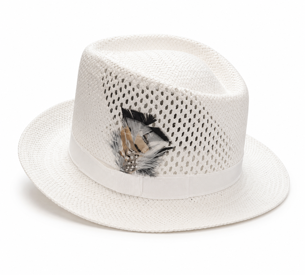 White Perforated Straw Fedora