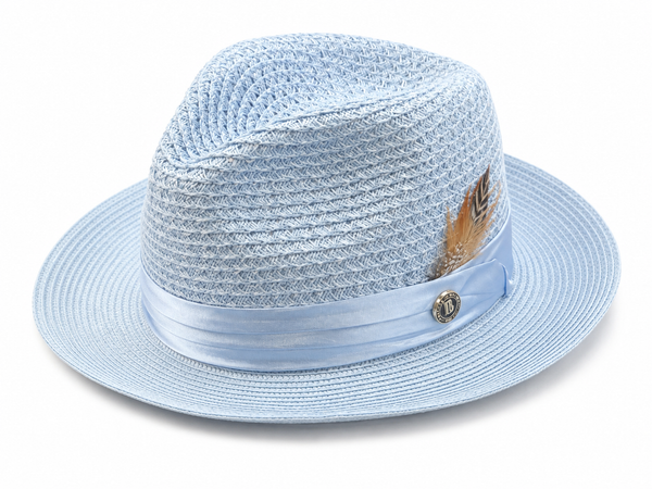 Powder Blue Straw Fedora Hat