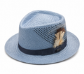 Sky Blue Feather Straw Fedora Hat