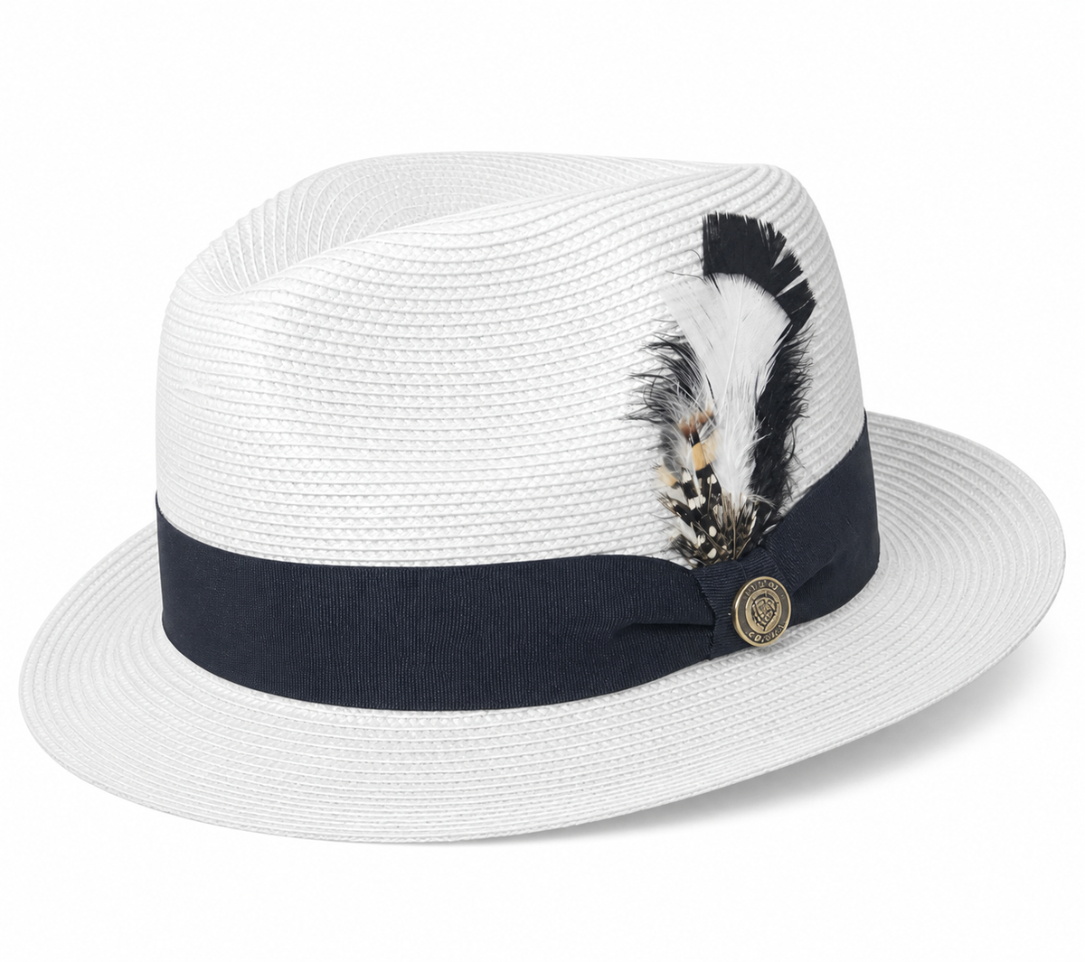 White Straw Fedora with Black Band