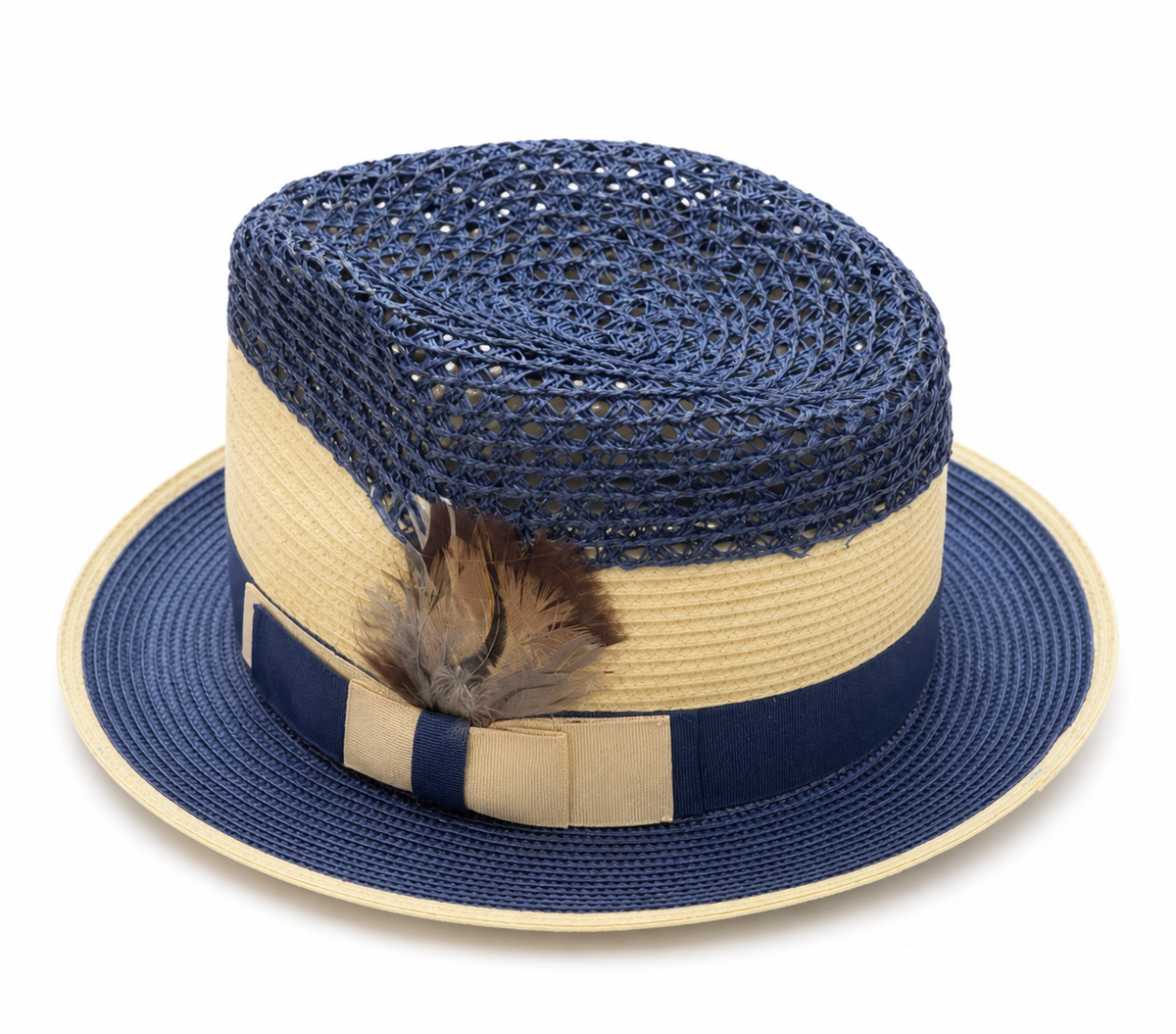 Navy and Ivory Straw Fedora