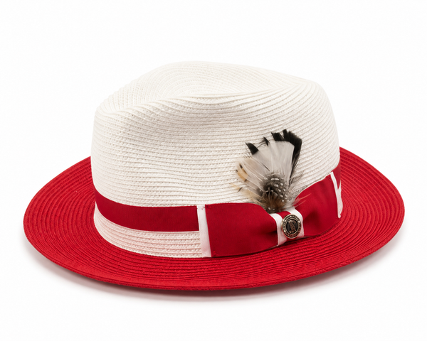 Red and White Straw Fedora