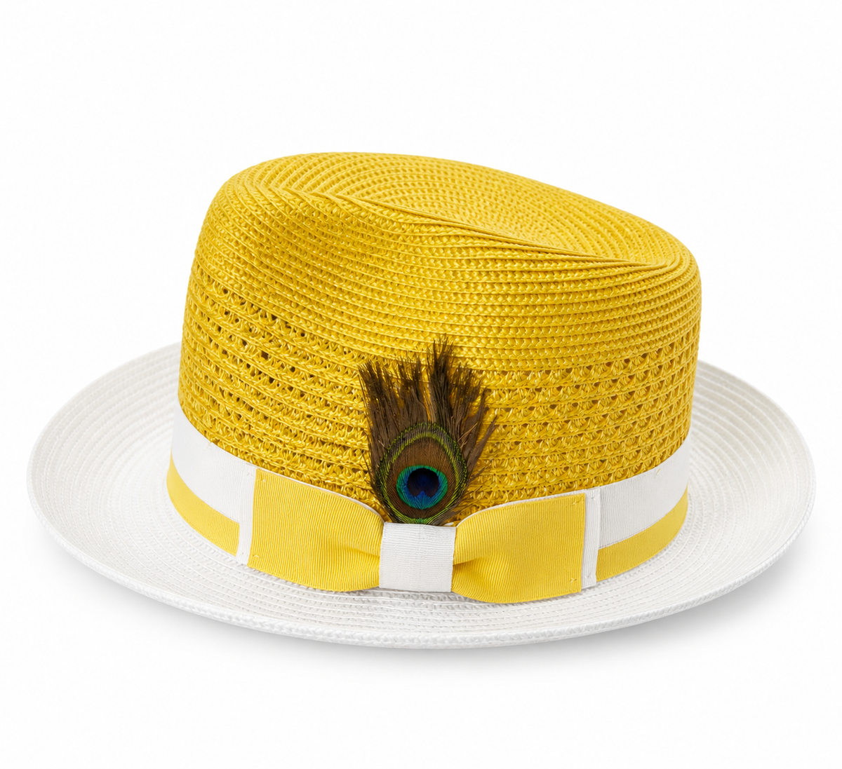 Yellow and Ivory Straw Fedora