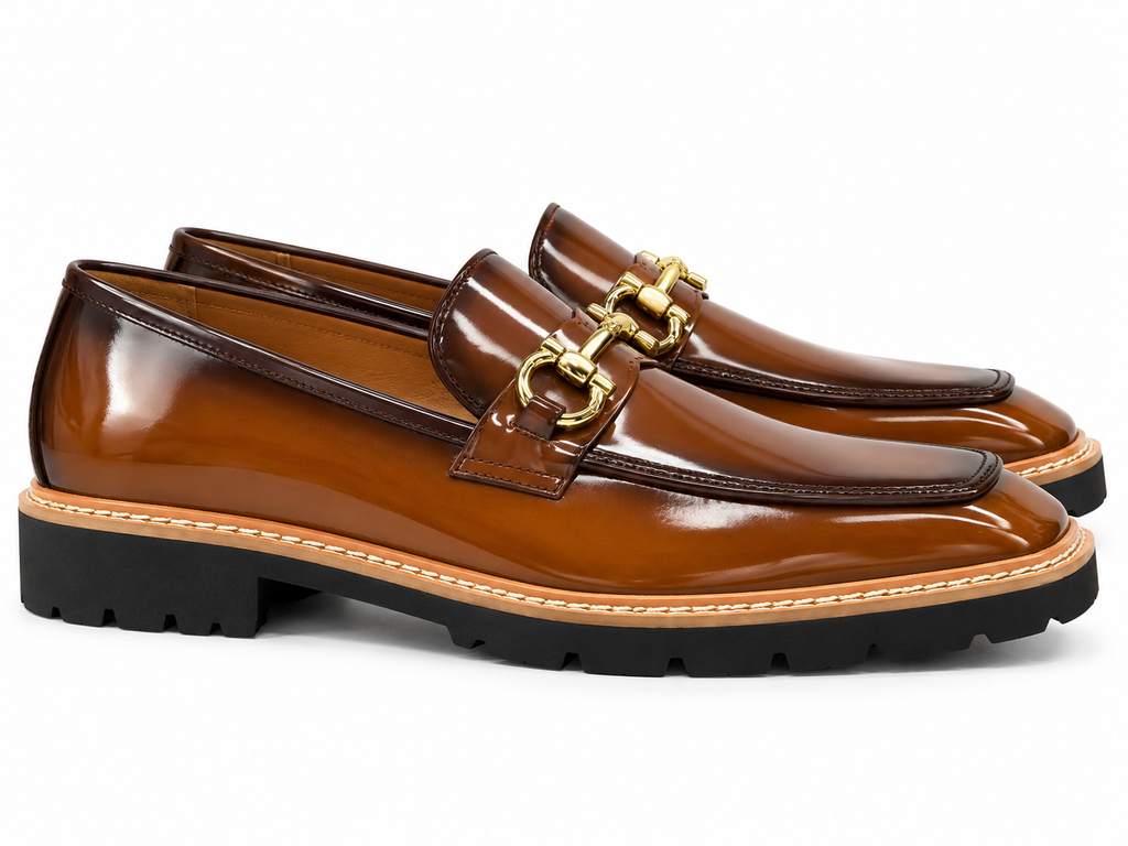 Stacy Adams Cognac Ombre Patent Bit Lug Loafer