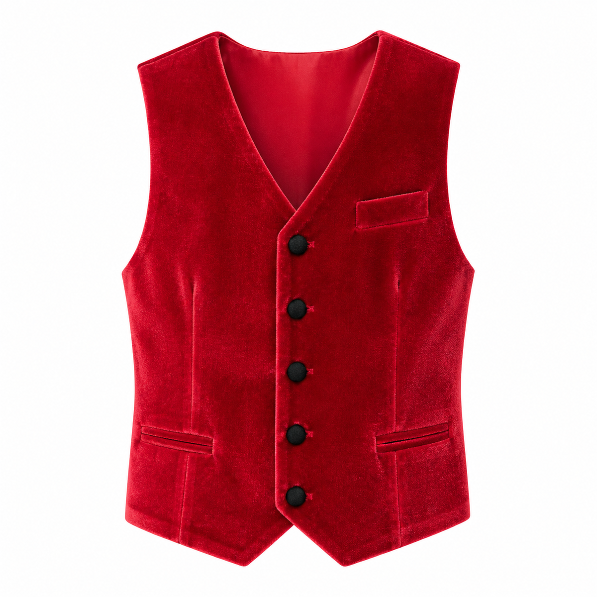 Boy's Red Velvet & Black Three-Piece Tuxedo