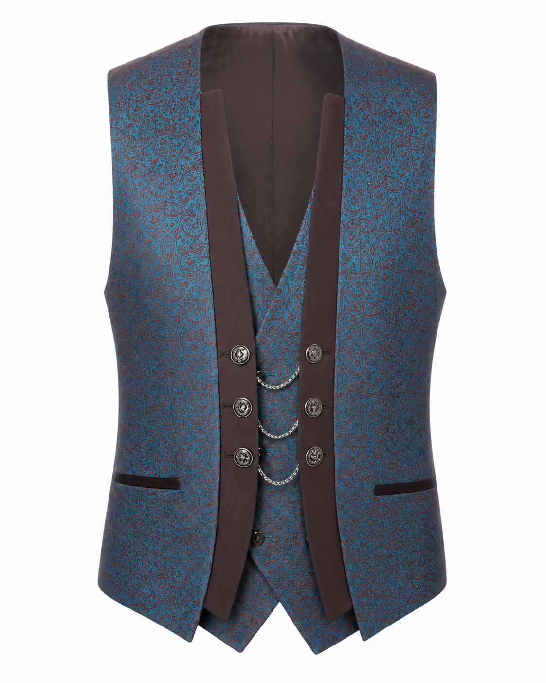 Teal Burgundy Paisley Three-Piece Tuxedo