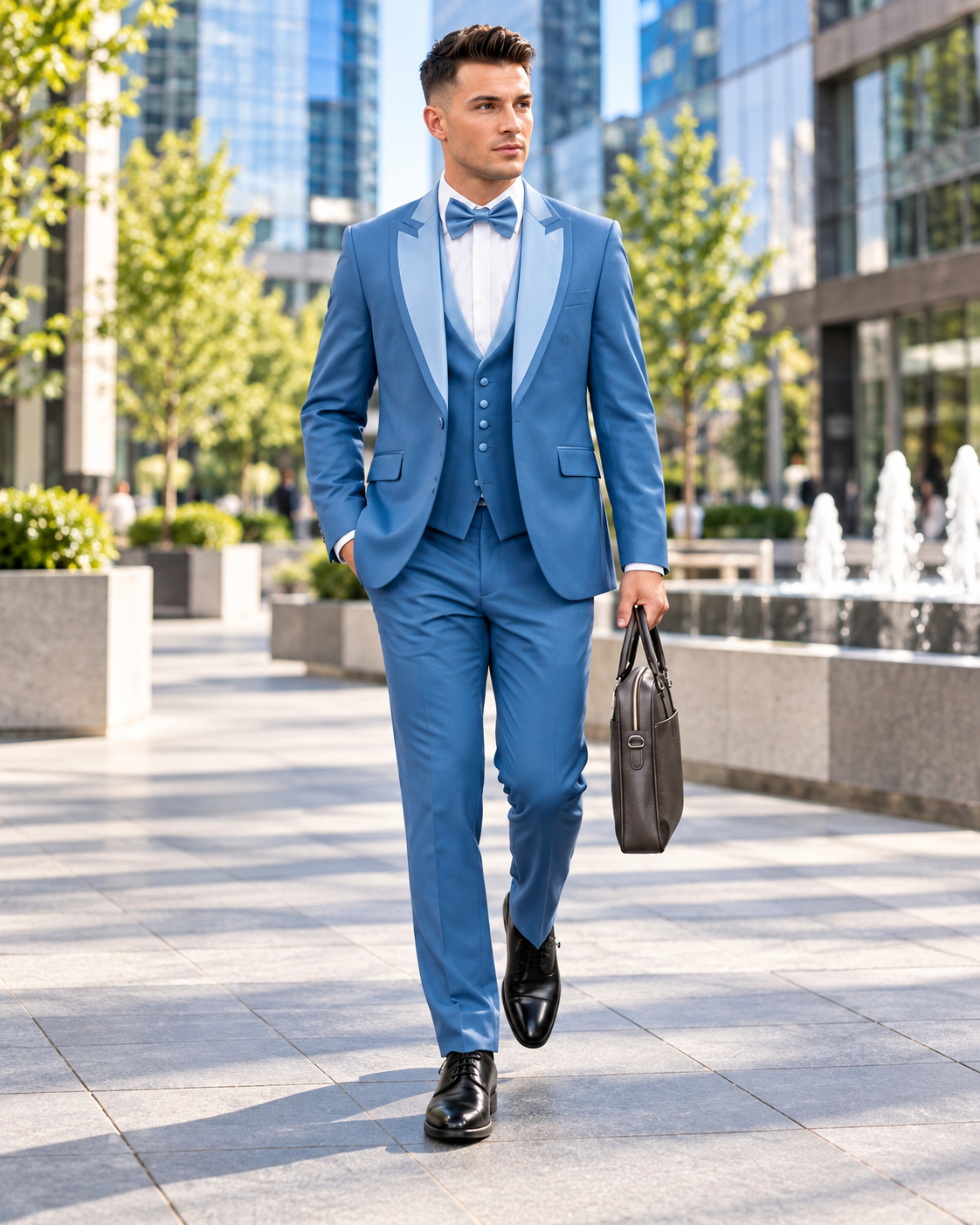 Royal Blue Satin-Lapel Three-Piece Suit