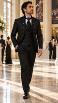 Midnight Orchestra Black Jacquard Three-Piece Tuxedo