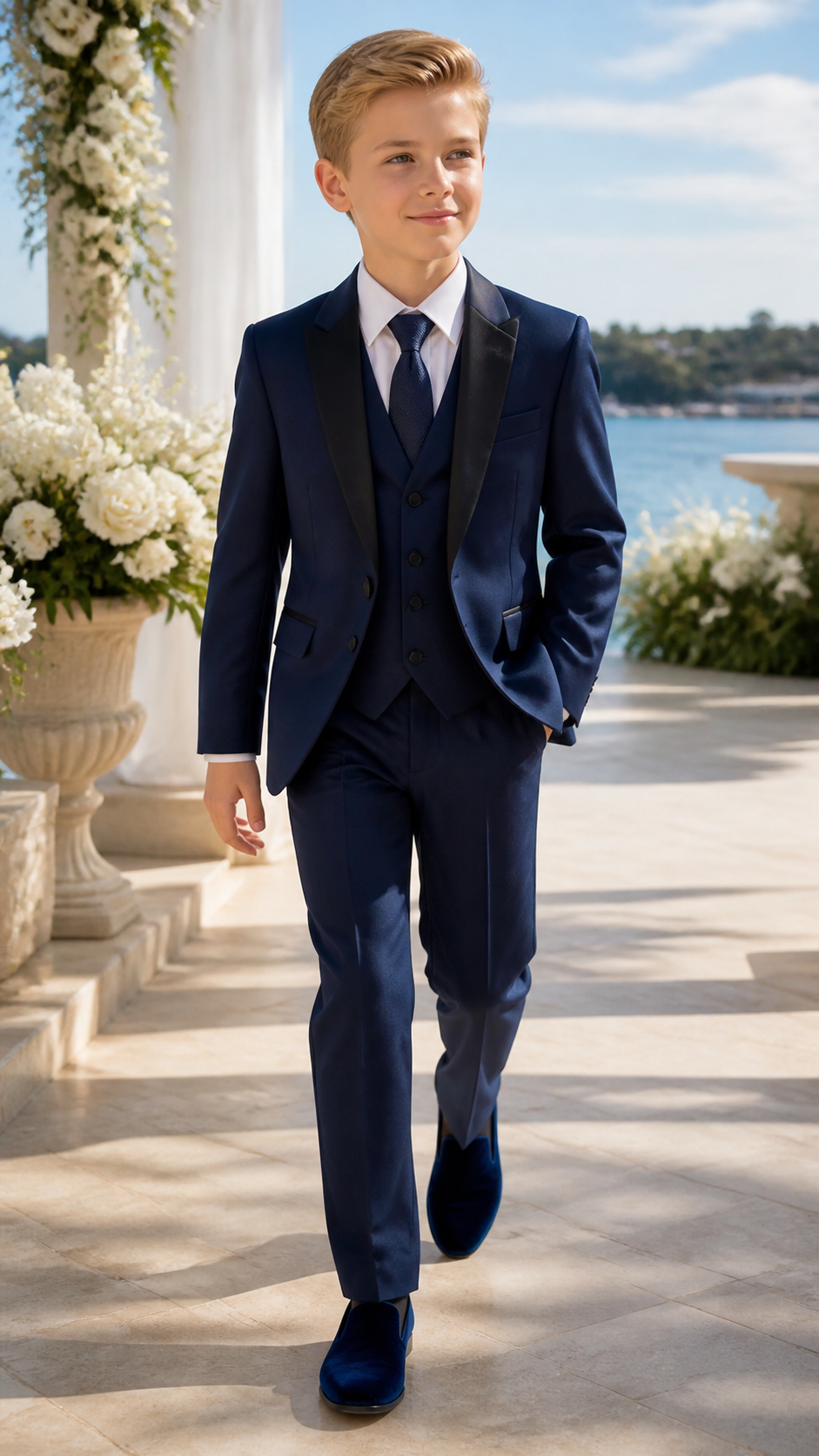 Boy's Navy & Black Three-Piece Tuxedo