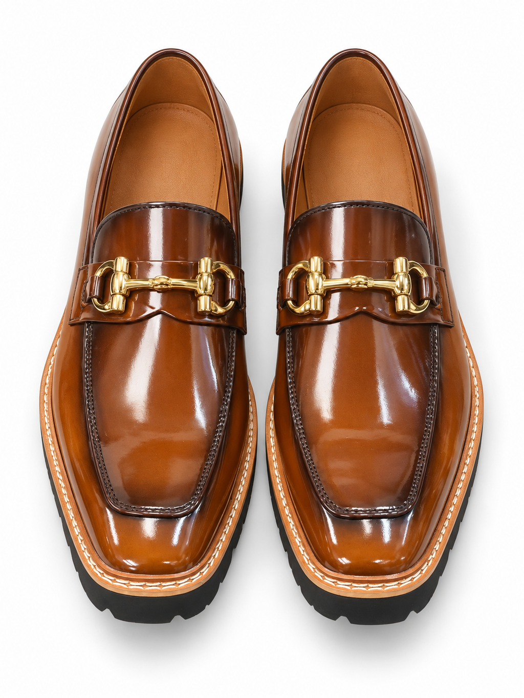 Stacy Adams Cognac Ombre Patent Bit Lug Loafer