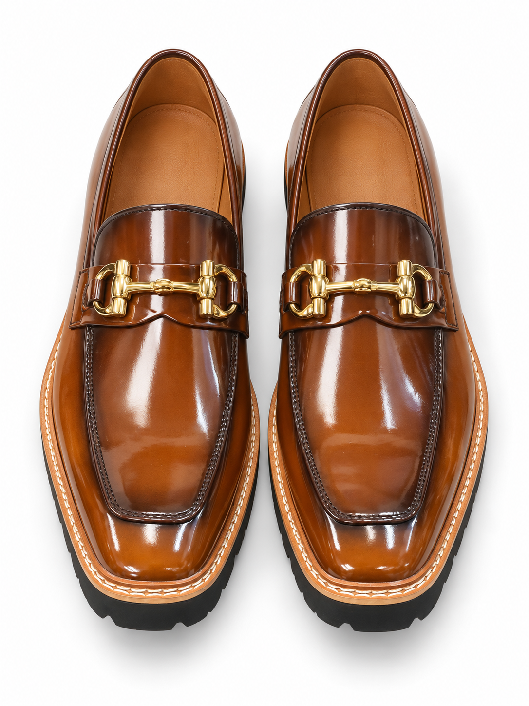 Stacy Adams Cognac Ombre Patent Bit Lug Loafer