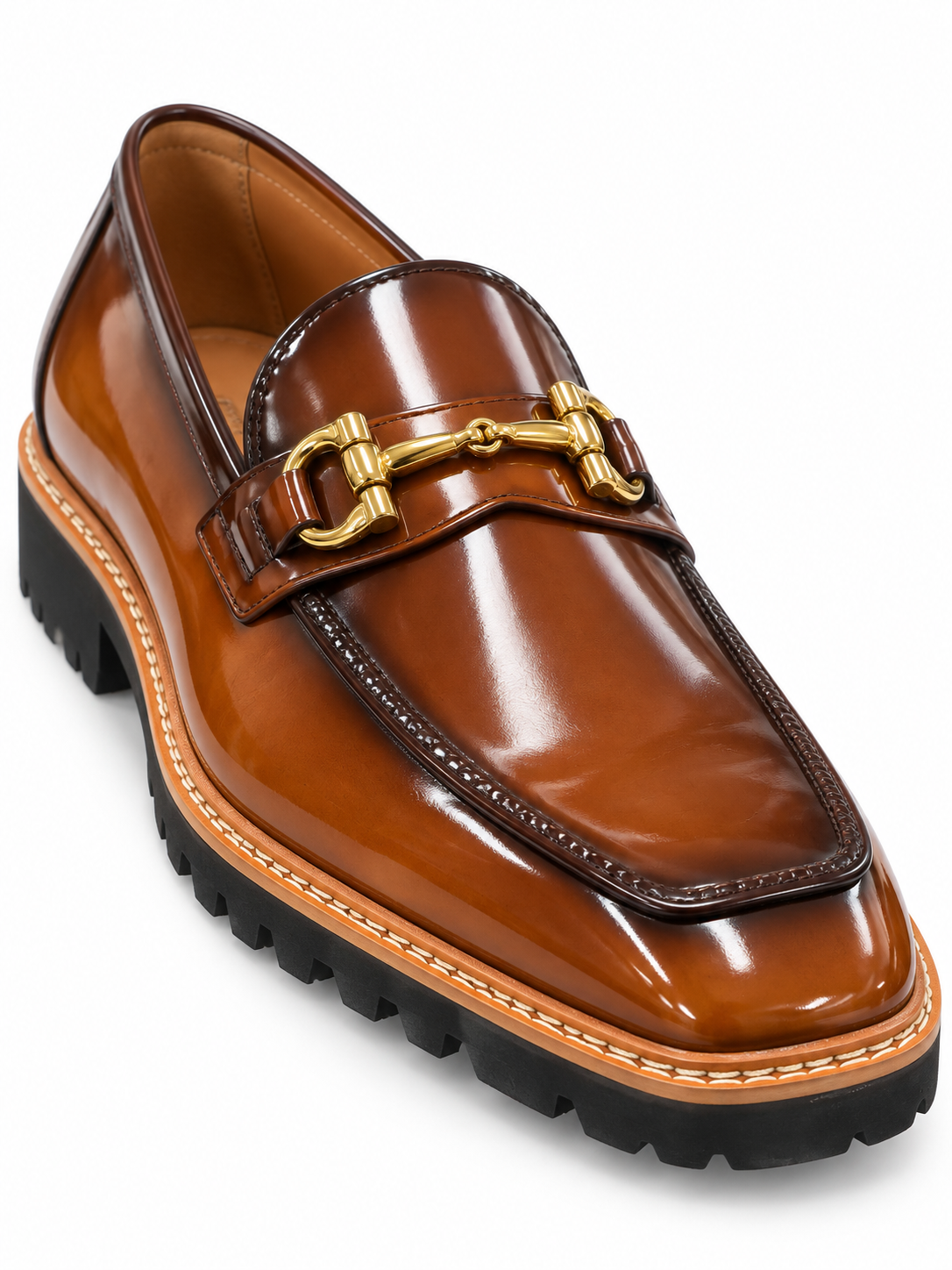 Stacy Adams Cognac Ombre Patent Bit Lug Loafer