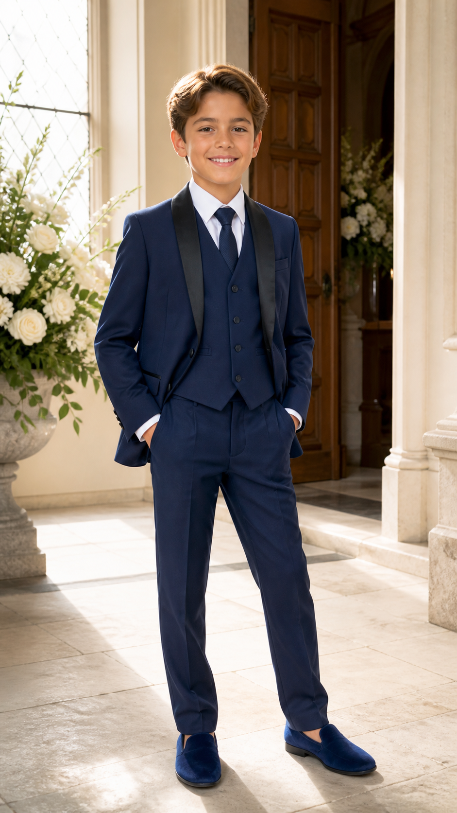 Boy's Navy & Black Three-Piece Tuxedo