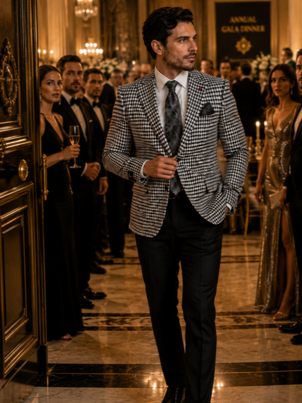 Red two-piece suit with matching trousers