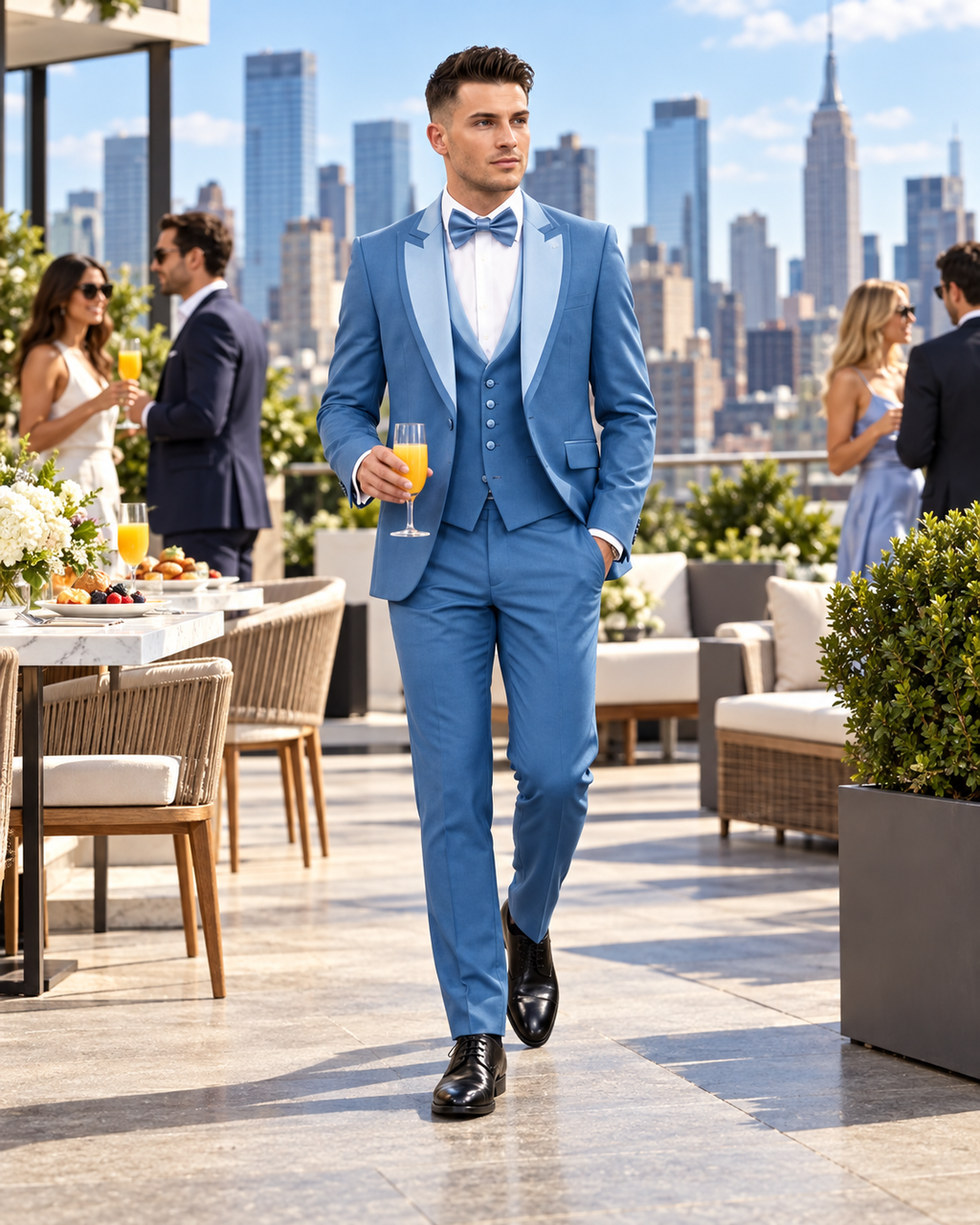 Royal Blue Satin-Lapel Three-Piece Suit