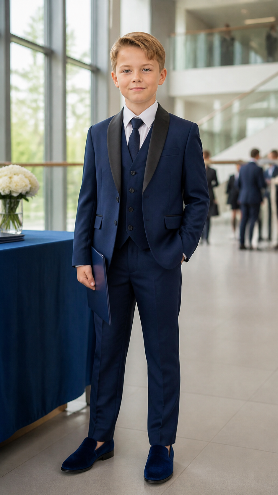 Boy's Navy & Black Three-Piece Tuxedo