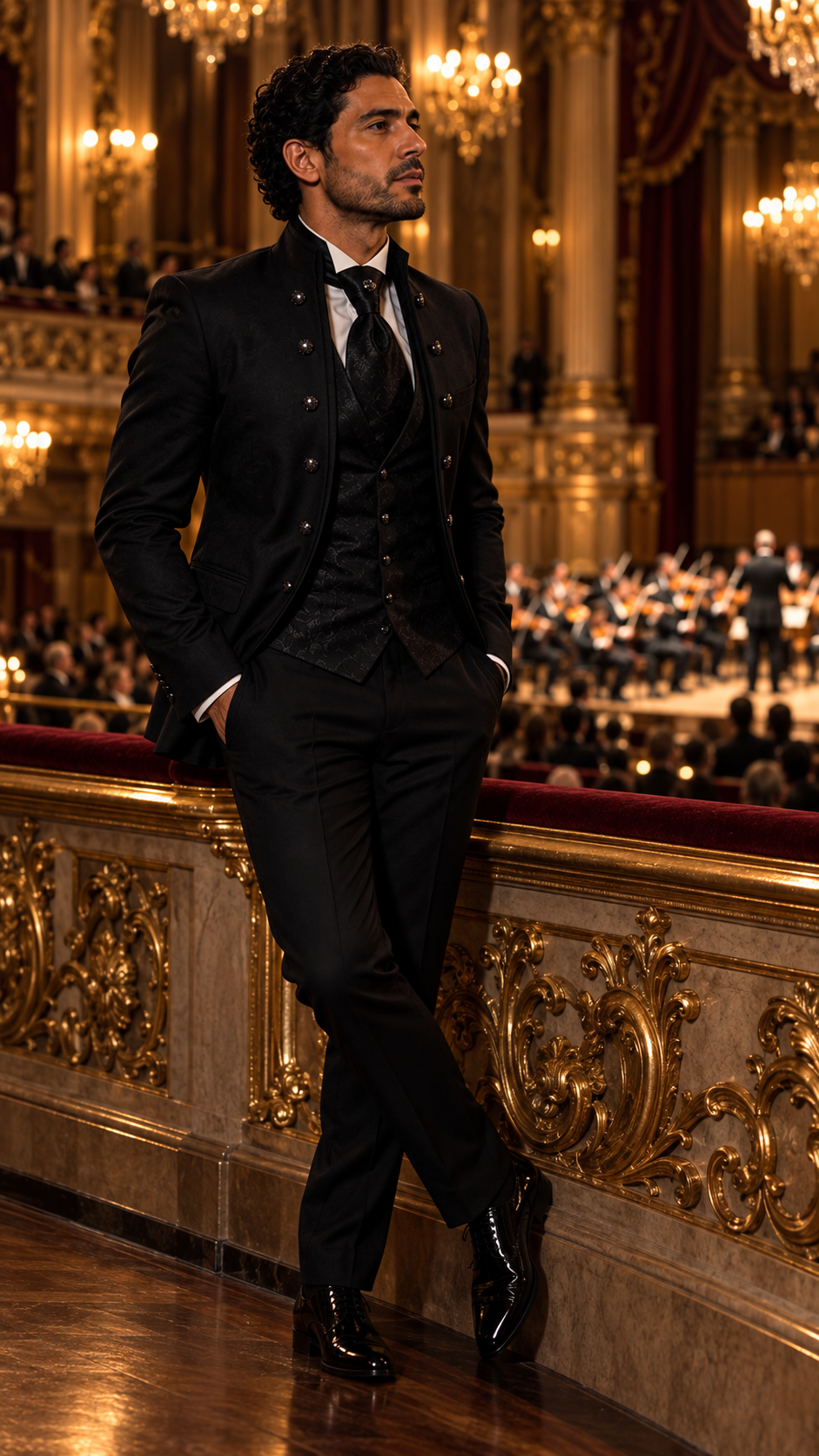 Midnight Orchestra Black Jacquard Three-Piece Tuxedo
