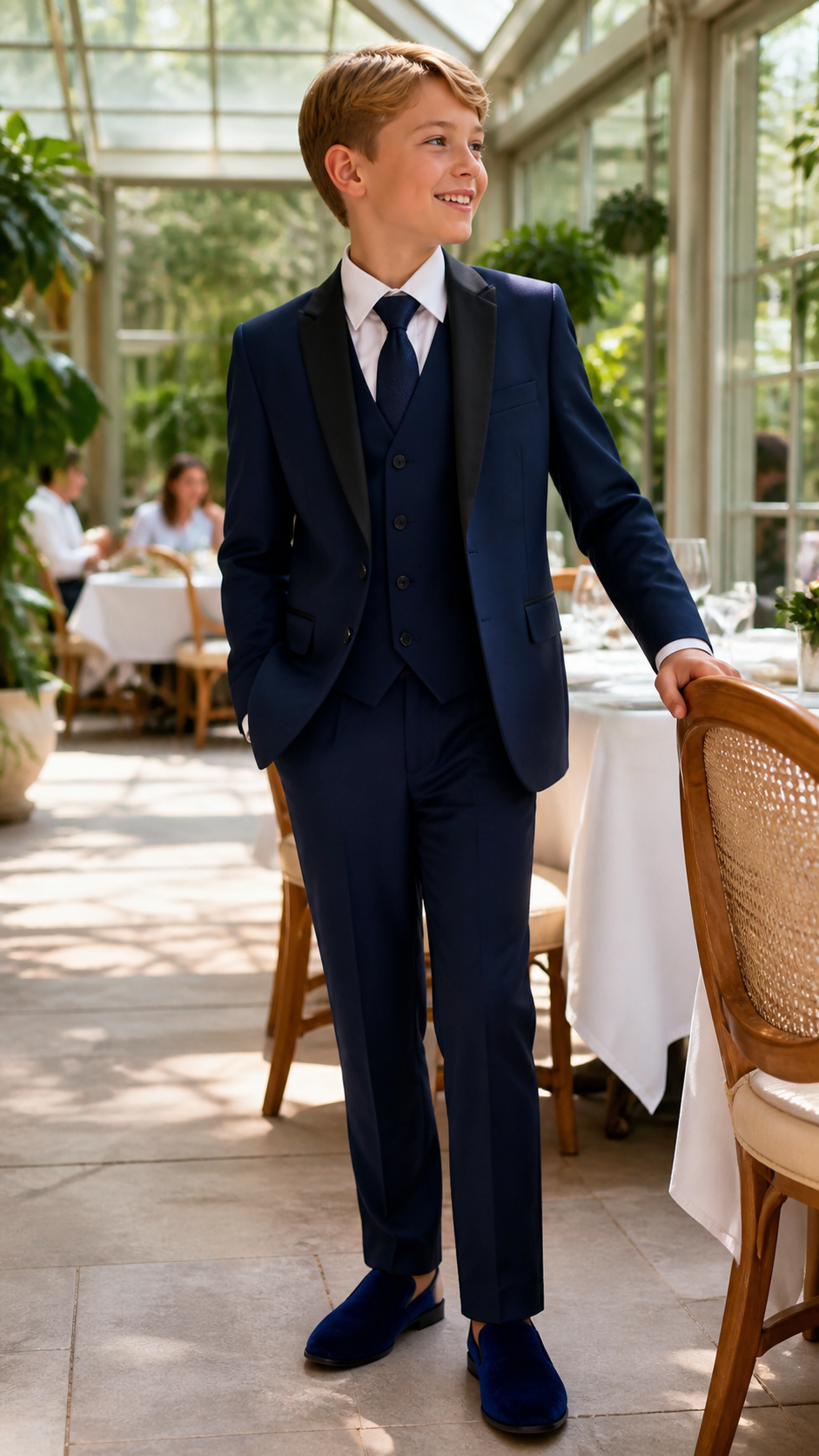 Boy's Navy & Black Three-Piece Tuxedo