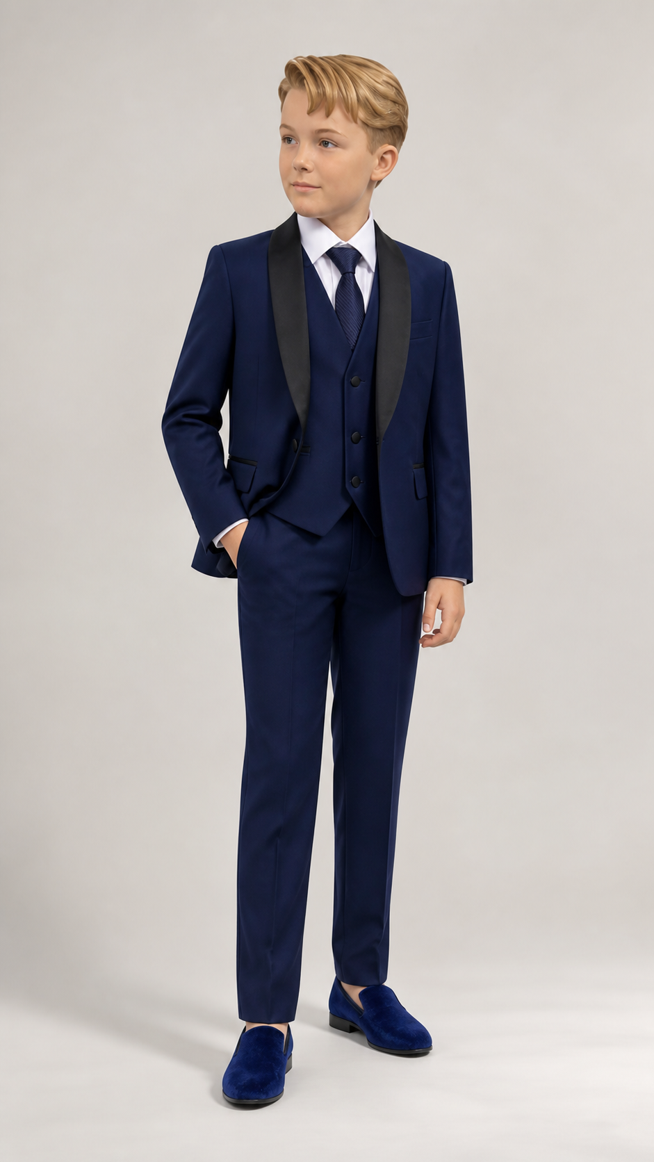Boy's Navy & Black Three-Piece Tuxedo
