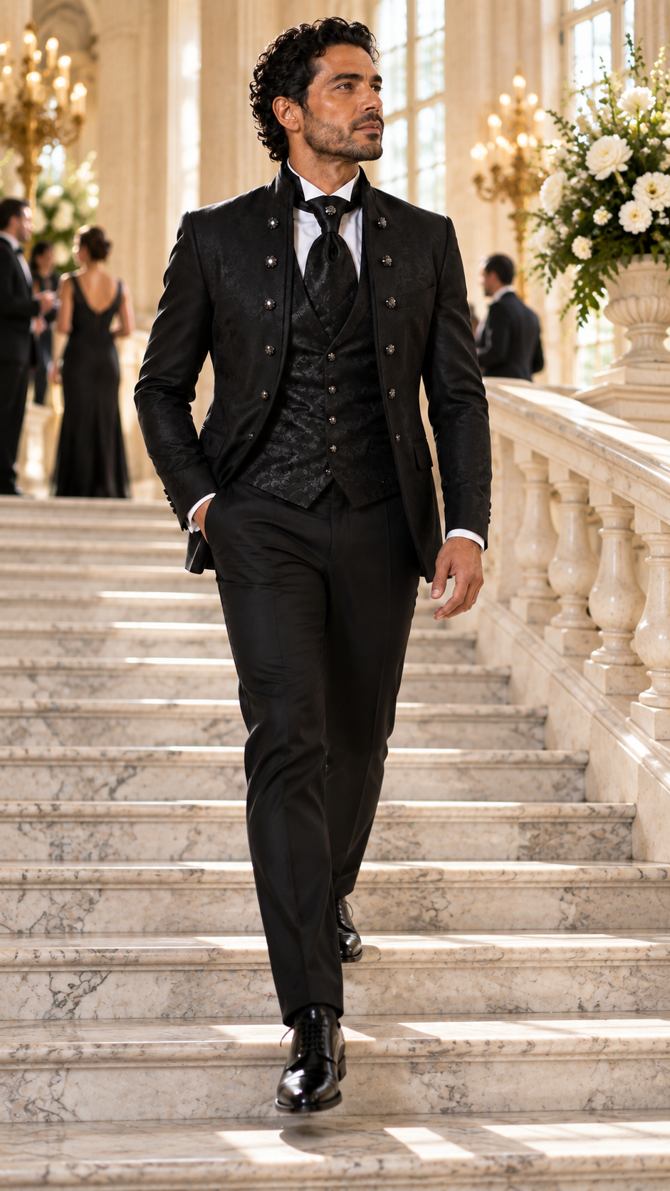 Midnight Orchestra Black Jacquard Three-Piece Tuxedo
