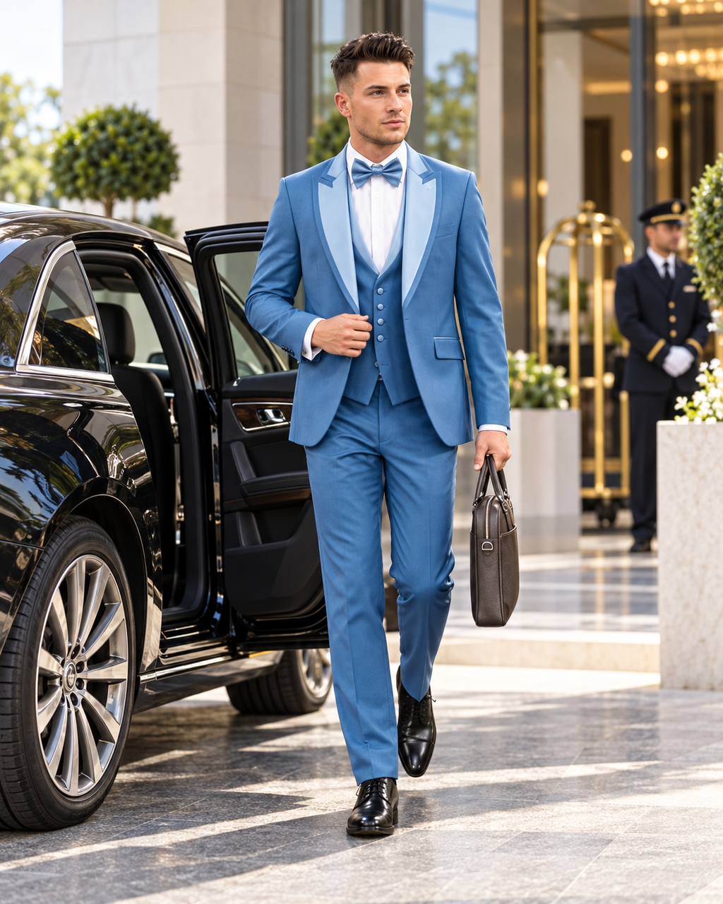 Royal Blue Satin-Lapel Three-Piece Suit