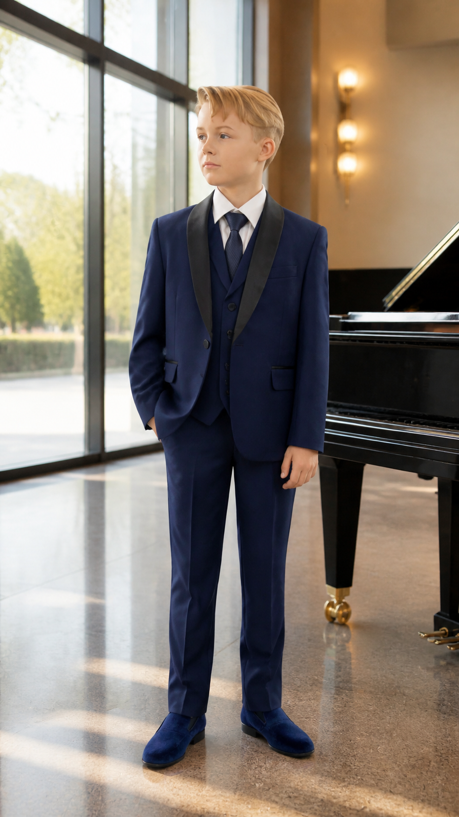 Boy's Navy & Black Three-Piece Tuxedo