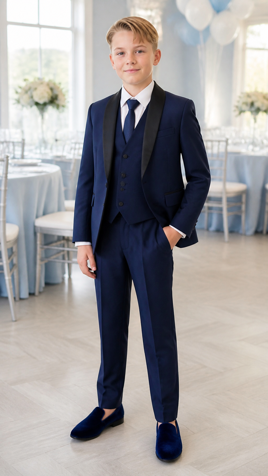 Boy's Navy & Black Three-Piece Tuxedo