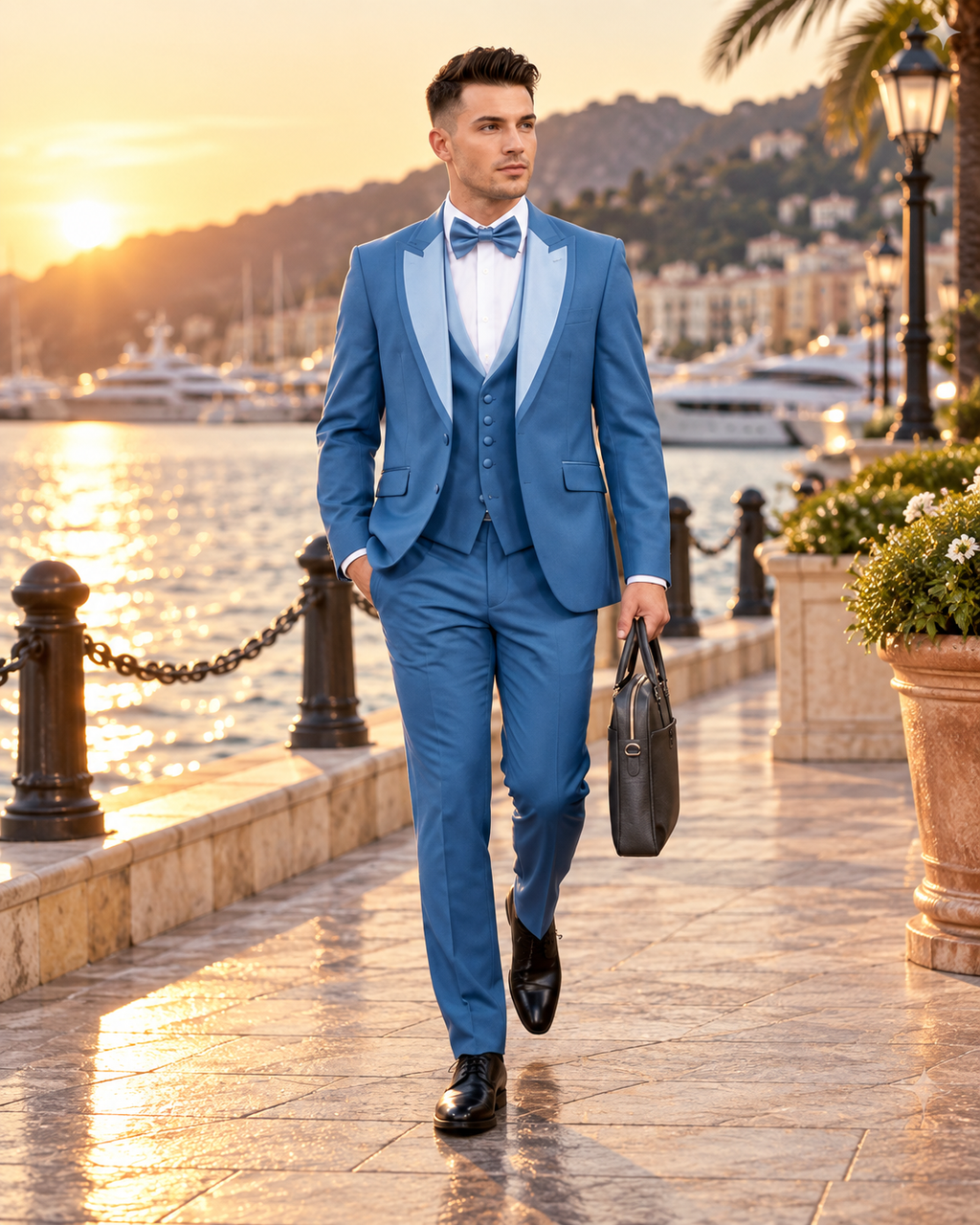 Royal Blue Satin-Lapel Three-Piece Suit