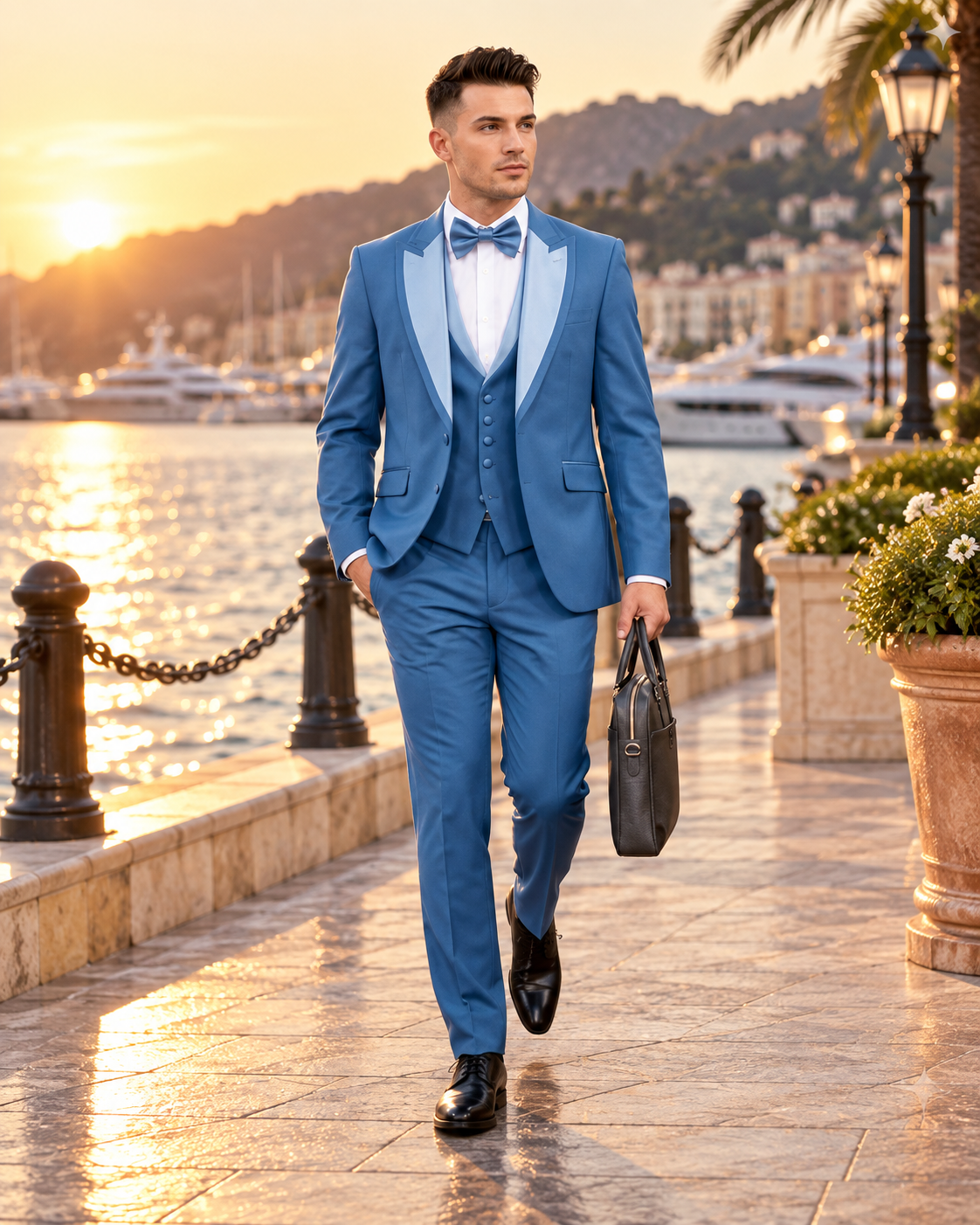 Royal Blue Satin-Lapel Three-Piece Suit