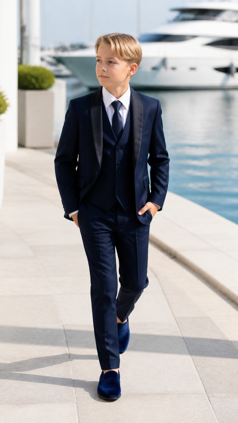 Boy's Navy & Black Three-Piece Tuxedo