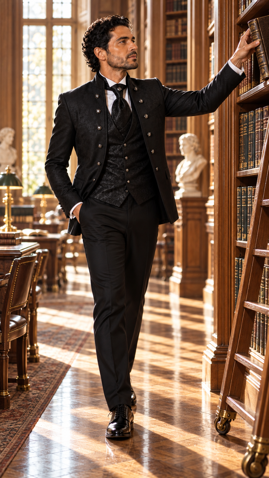 Midnight Orchestra Black Jacquard Three-Piece Tuxedo