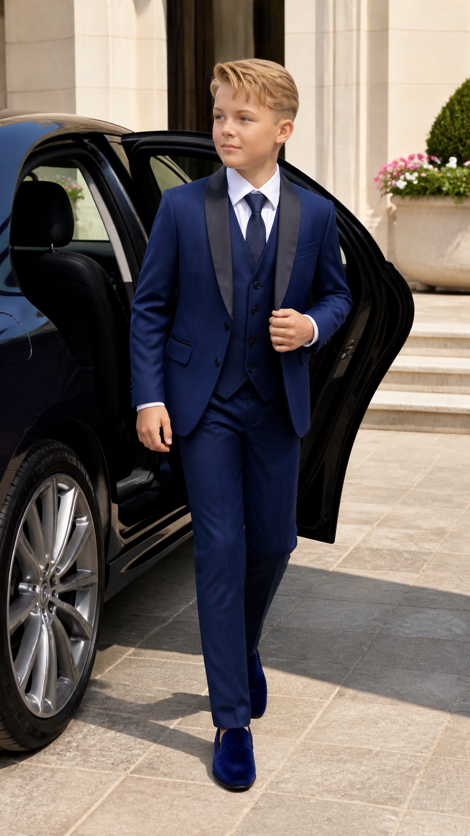 Boy's Navy & Black Three-Piece Tuxedo