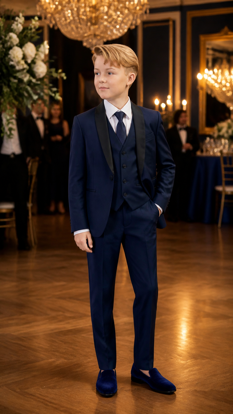Boy's Navy & Black Three-Piece Tuxedo