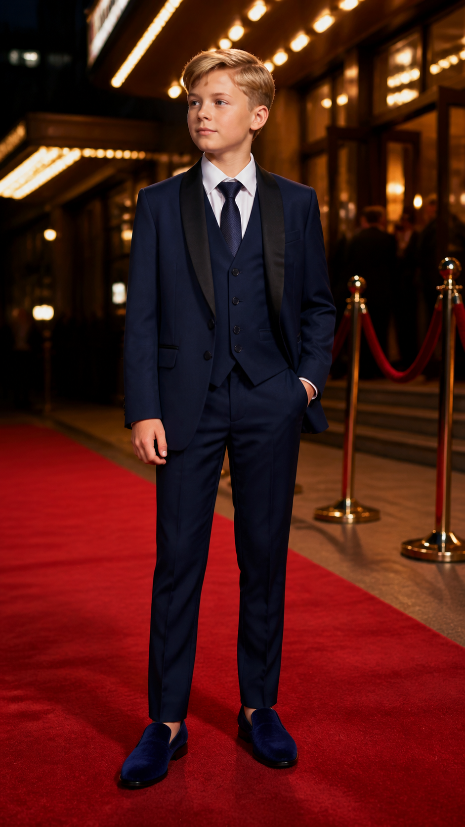 Boy's Navy & Black Three-Piece Tuxedo