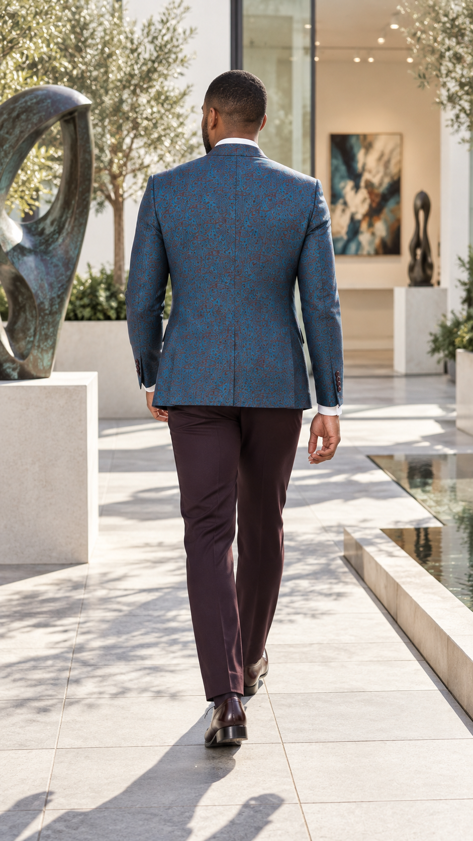 Teal Burgundy Paisley Three-Piece Tuxedo