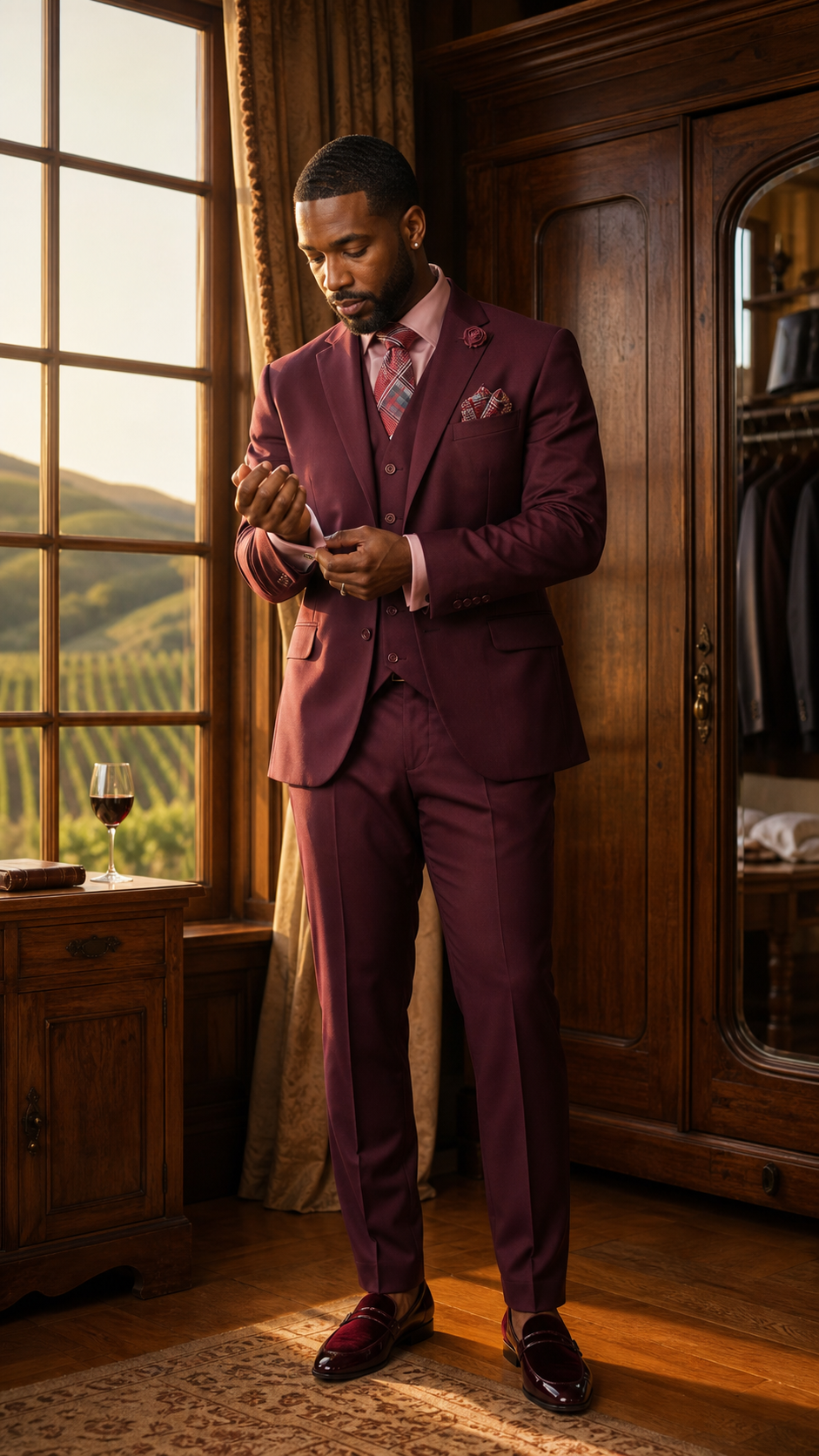 Burgundy Three-Piece Formal Suit