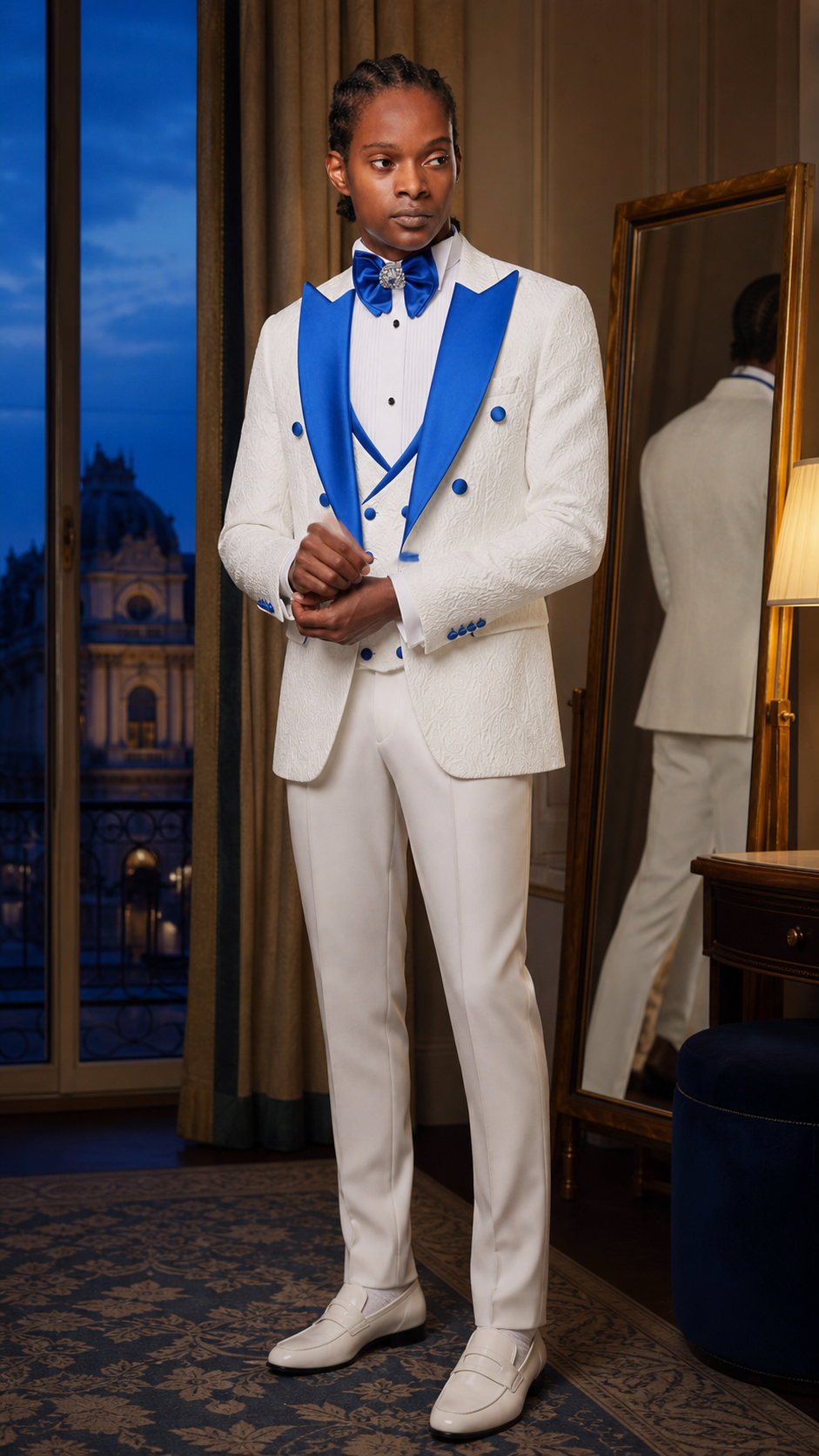 Royal White & Blue Formal Tuxedo