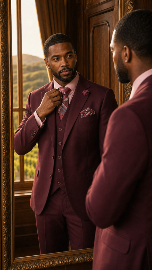 Burgundy Three-Piece Formal Suit