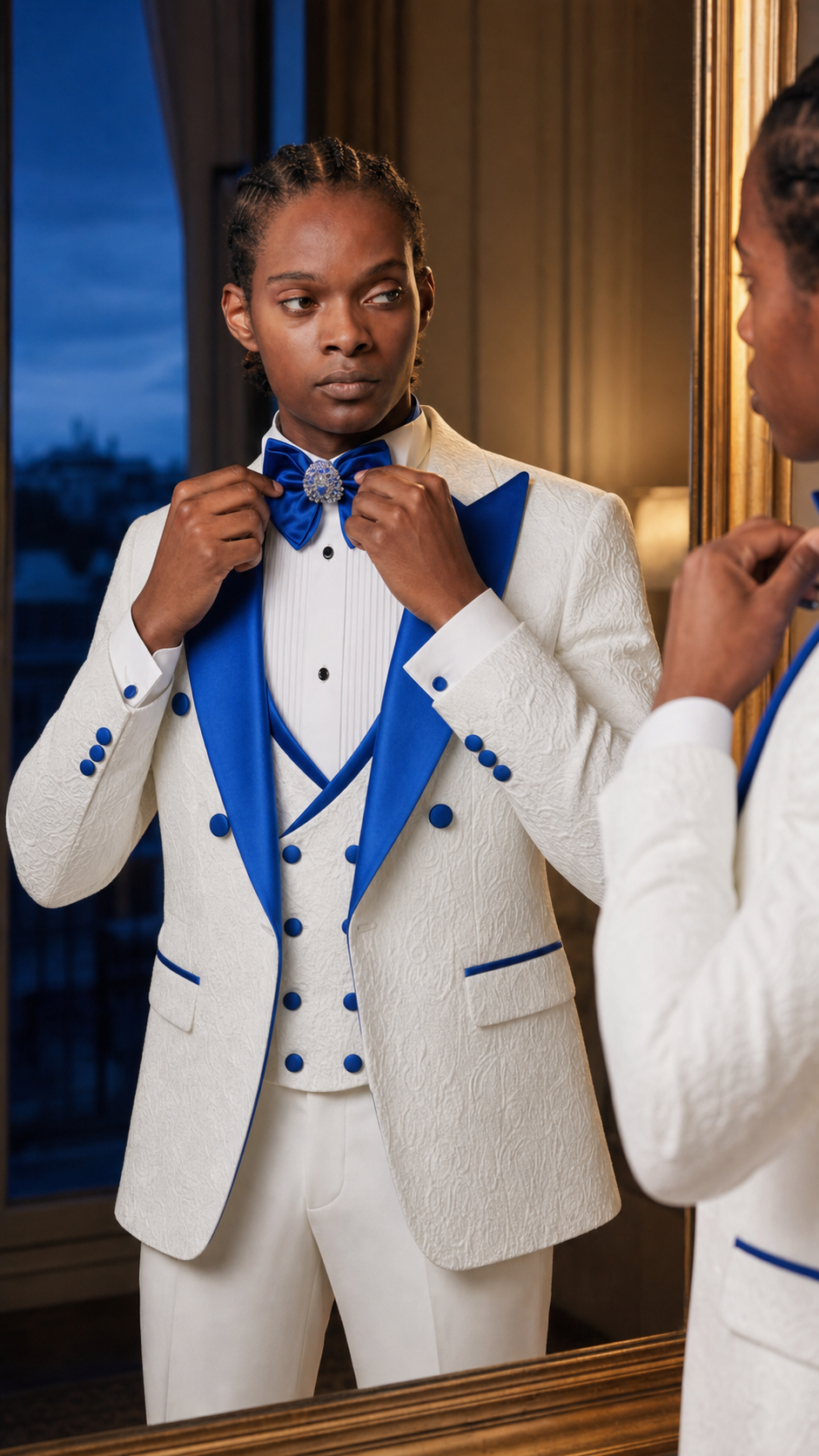 Royal White & Blue Formal Tuxedo