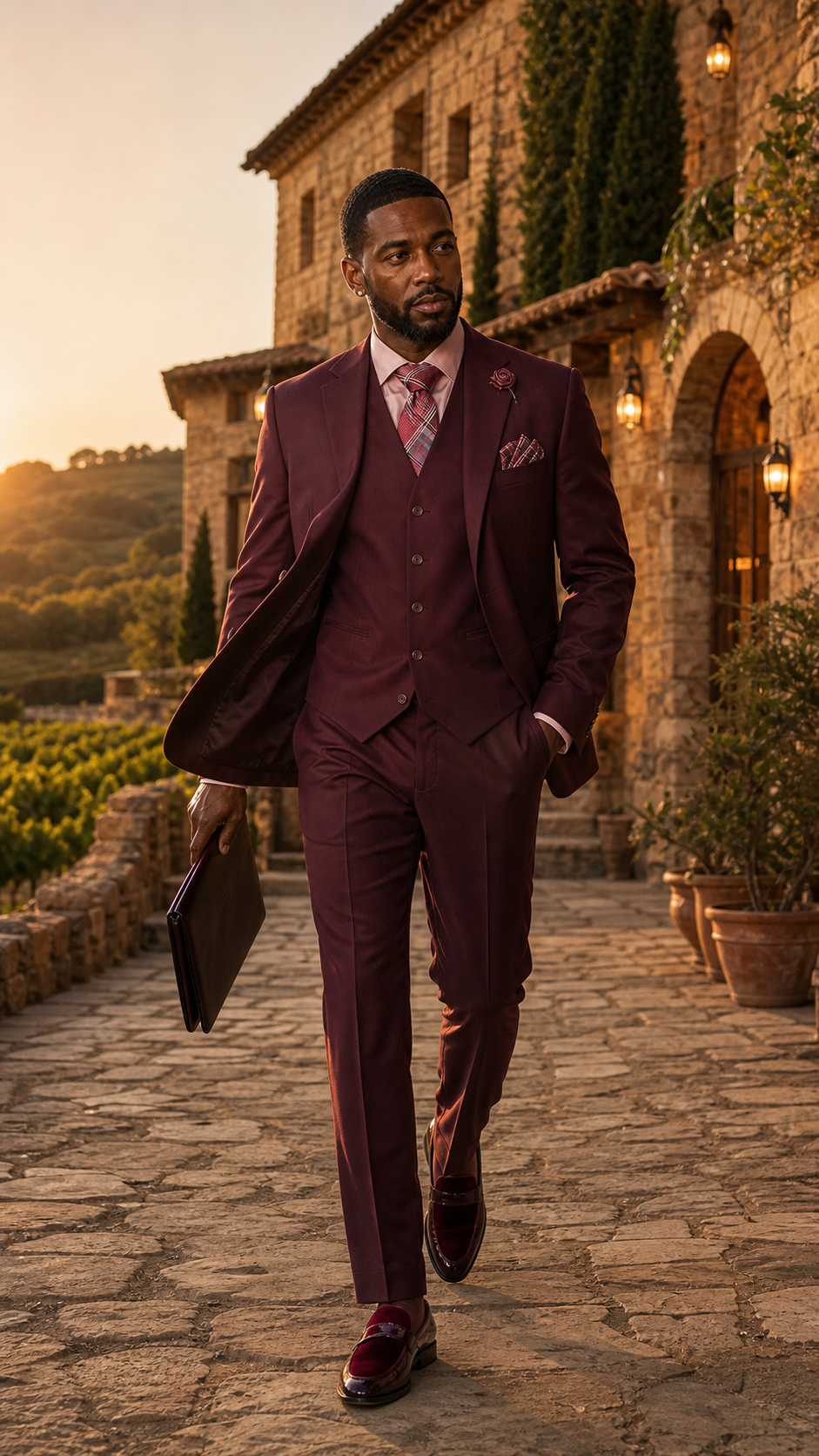 Burgundy Three-Piece Formal Suit
