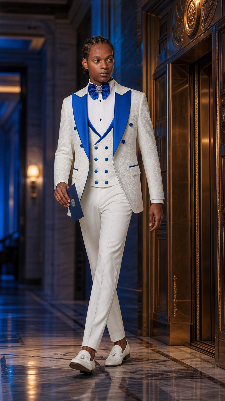Royal White & Blue Formal Tuxedo