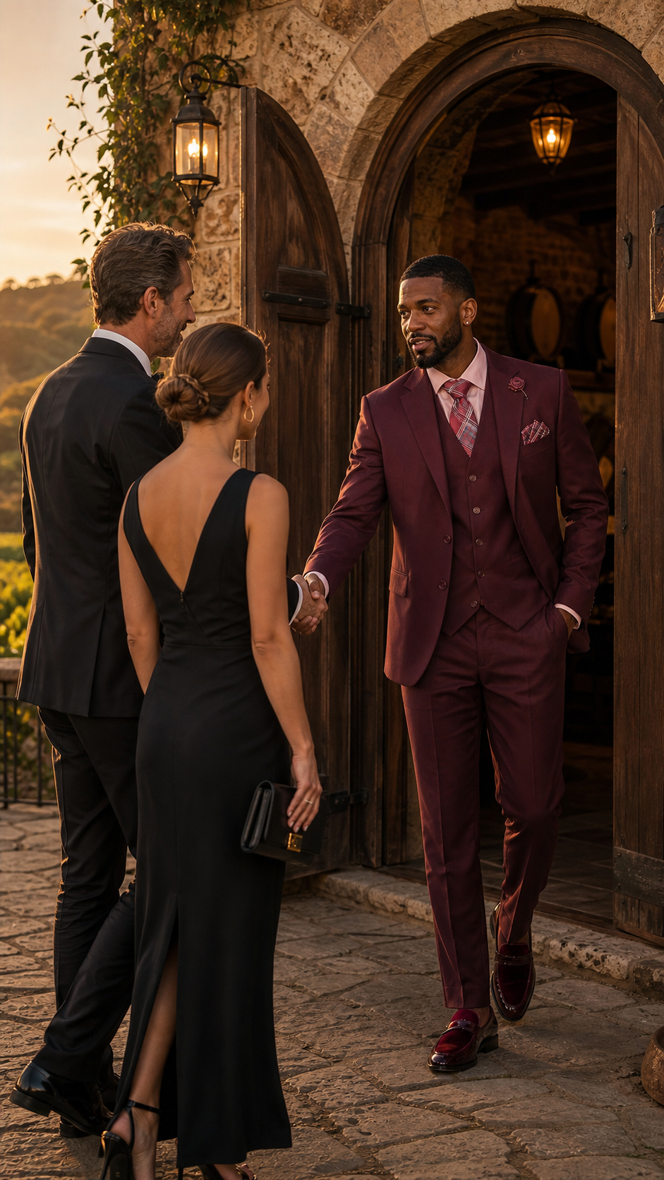 Burgundy Three-Piece Formal Suit