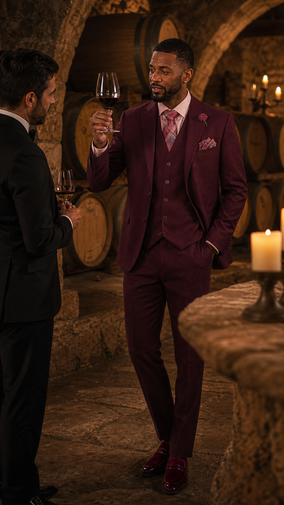 Burgundy Three-Piece Formal Suit