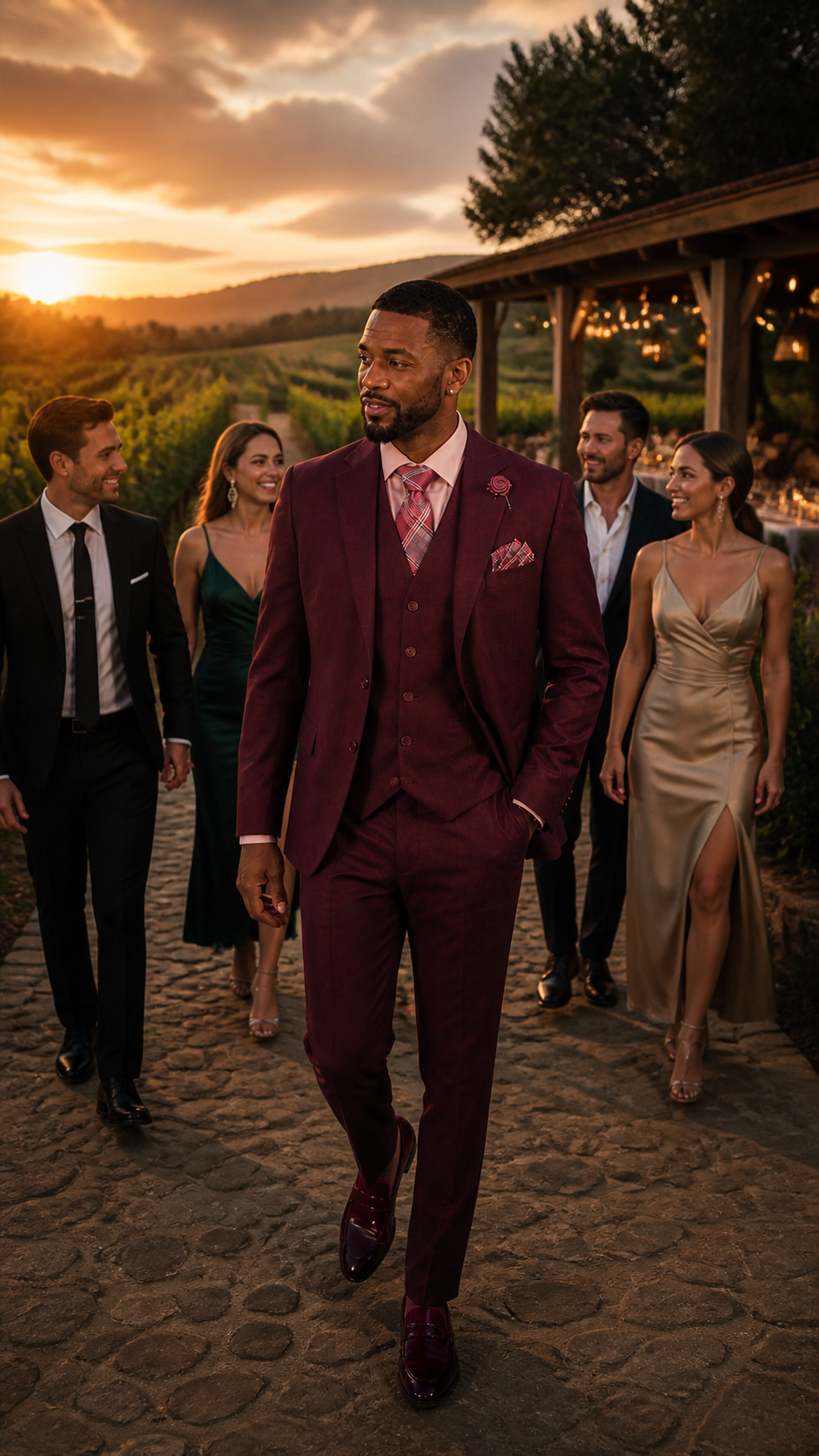 Burgundy Three-Piece Formal Suit