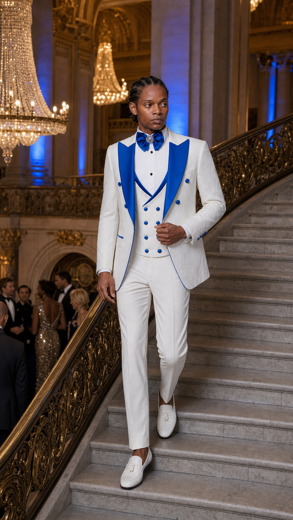 Royal White & Blue Formal Tuxedo