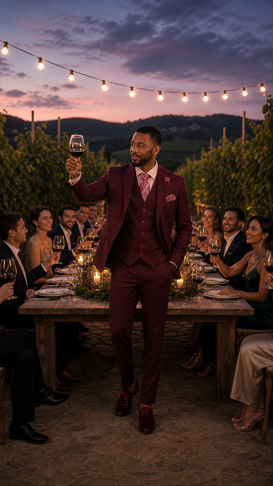 Burgundy Three-Piece Formal Suit